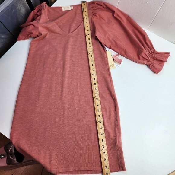 Nation LTD Oralia Flounce Puff Sleeve Mini Shift Dress in Pink Cheek Size XS NEW - Picture 14 of 14